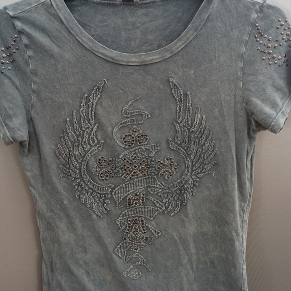 Charming Charlie S/S Vintage Look Bling Top Size M - Picture 2 of 3
